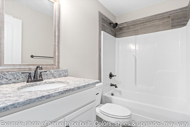 full bathroom featuring shower / tub combination, vanity, and toilet