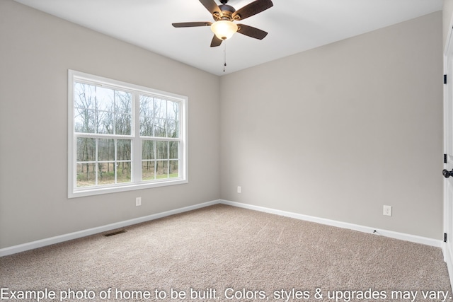 unfurnished room featuring carpet flooring and ceiling fan