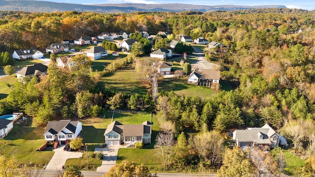 birds eye view of property with a mountain view