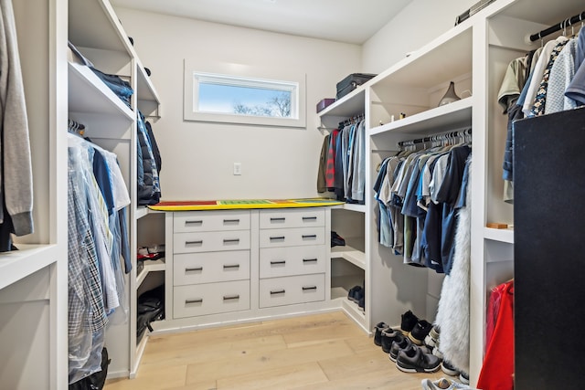 spacious closet with light hardwood / wood-style flooring