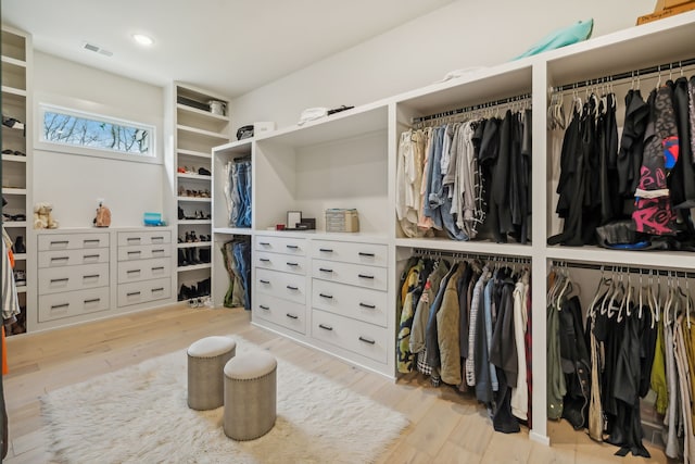 spacious closet featuring light wood-type flooring