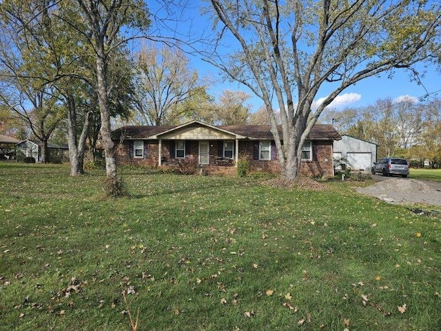 ranch-style house with a front lawn and a garage