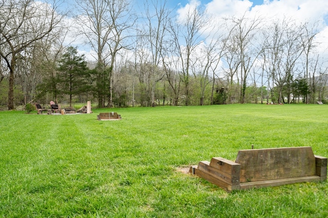 view of yard with a fire pit