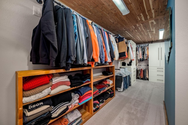 walk in closet with carpet floors