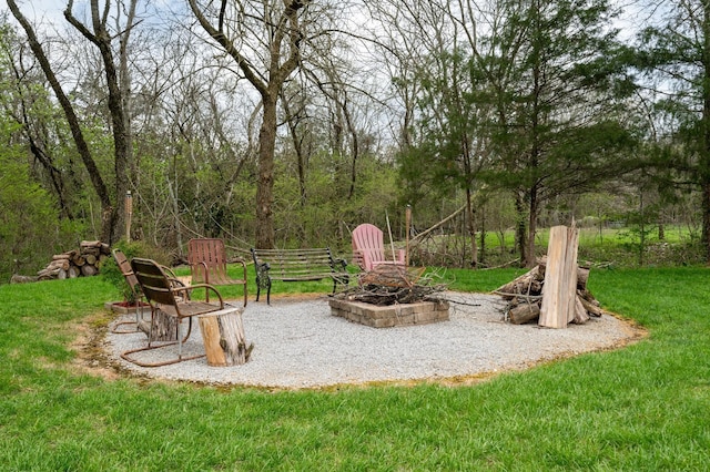 view of patio / terrace featuring an outdoor fire pit