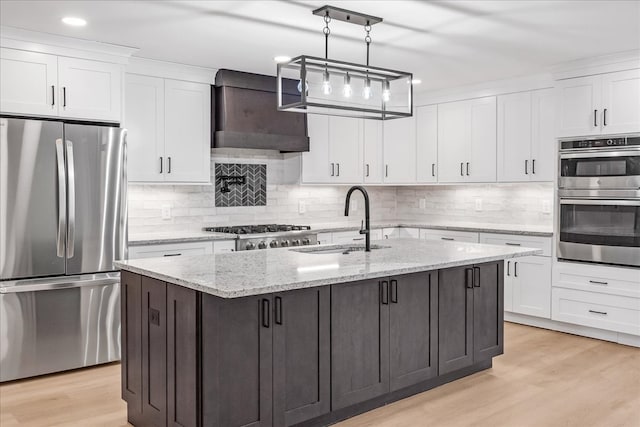 kitchen with white cabinetry, sink, a center island with sink, and appliances with stainless steel finishes