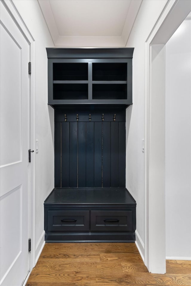 mudroom featuring wood-type flooring