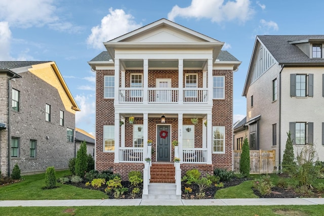 653 Jackson Falls Dr, Nashville, TN 37221 - view of front of home with brick siding, a porch, and a balcony