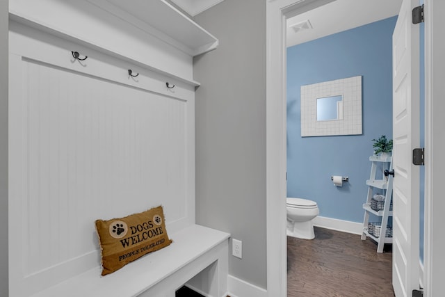 mudroom with dark wood-type flooring