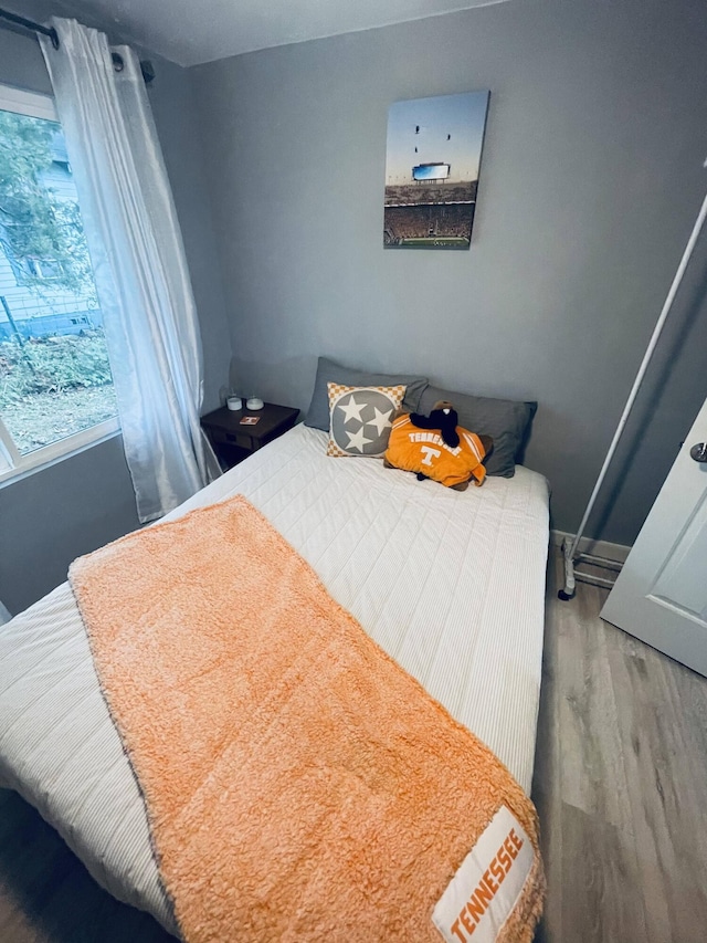 bedroom with wood-type flooring