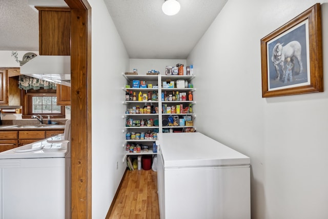 pantry with independent washer and dryer and sink