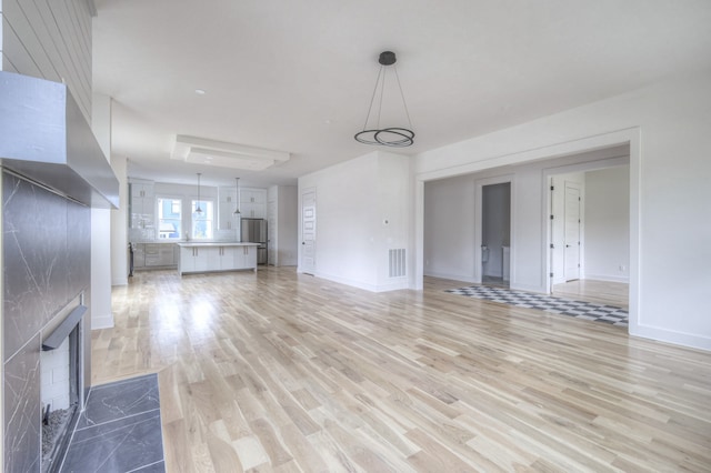 unfurnished living room featuring light hardwood / wood-style floors