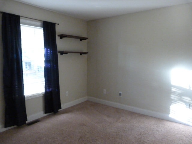 unfurnished room featuring light colored carpet