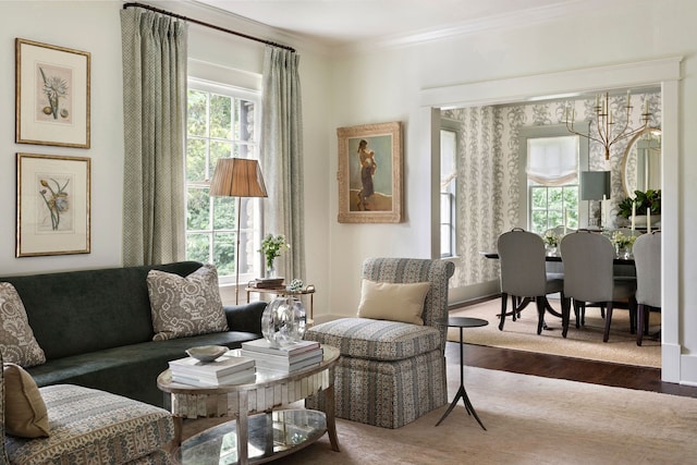 sitting room featuring dark hardwood / wood-style floors and ornamental molding