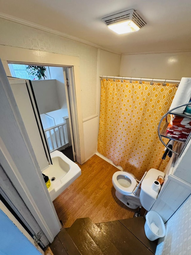 bathroom with toilet and wood-type flooring