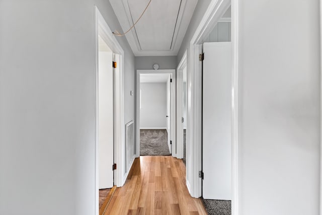 hallway with light hardwood / wood-style floors