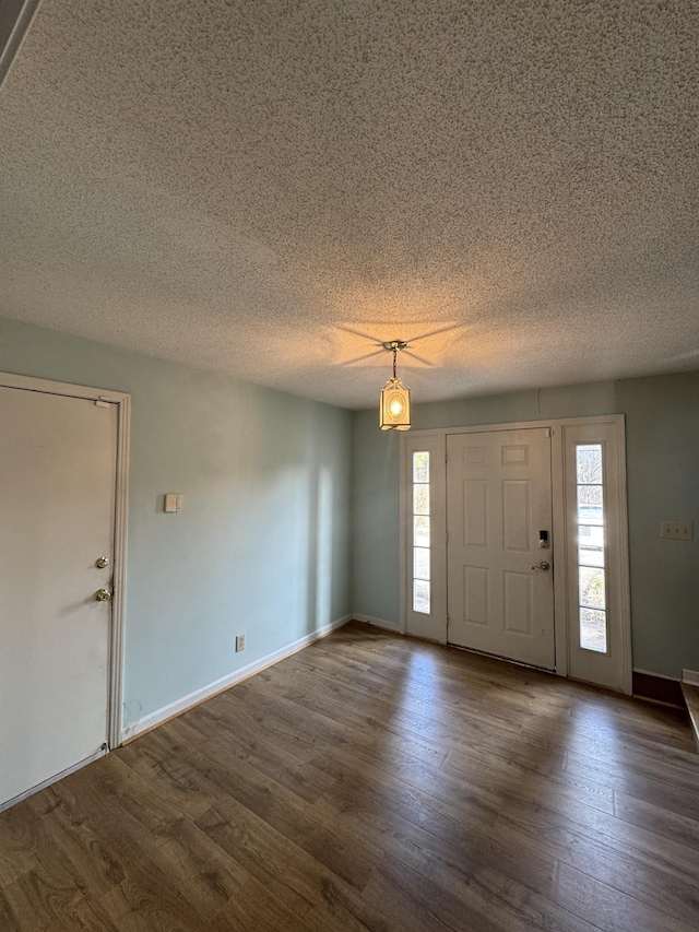 entrance foyer featuring dark hardwood / wood-style floors, a textured ceiling, and a wealth of natural light