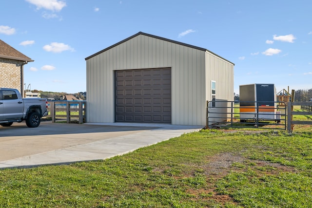 garage with a lawn