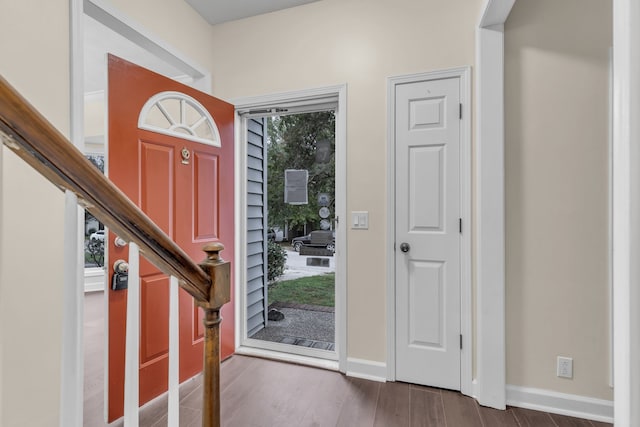 entryway featuring dark wood-type flooring