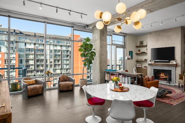 dining room with a fireplace