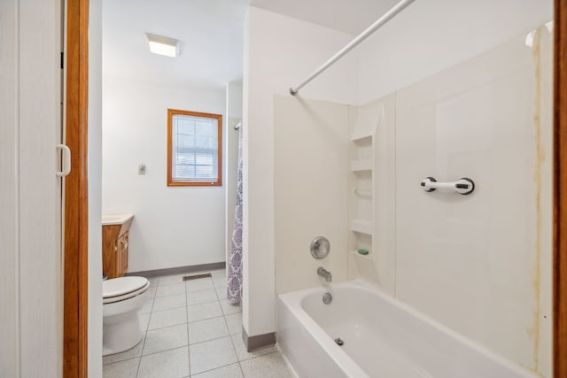 full bathroom featuring tile patterned flooring, vanity, toilet, and shower / tub combo