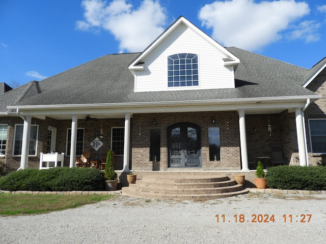 view of front of house with covered porch and ceiling fan