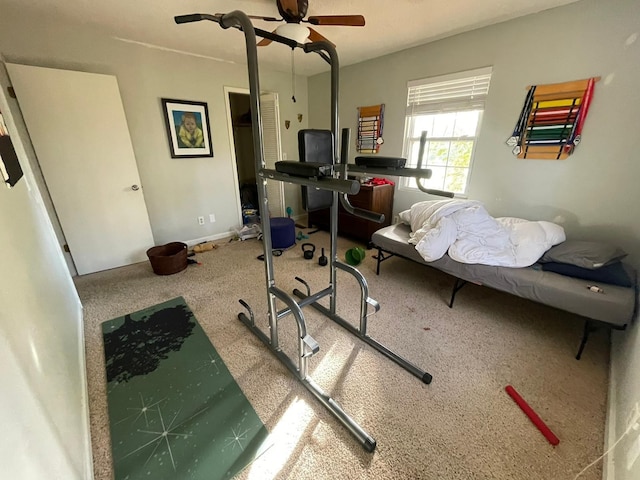 bedroom with carpet flooring and ceiling fan