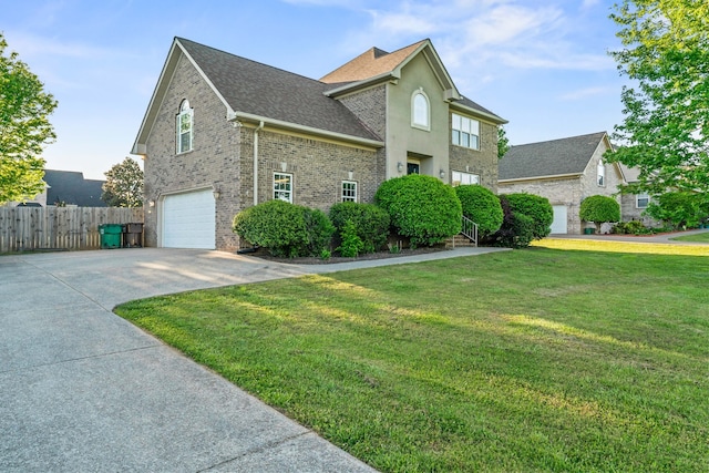 view of property exterior featuring a garage and a yard