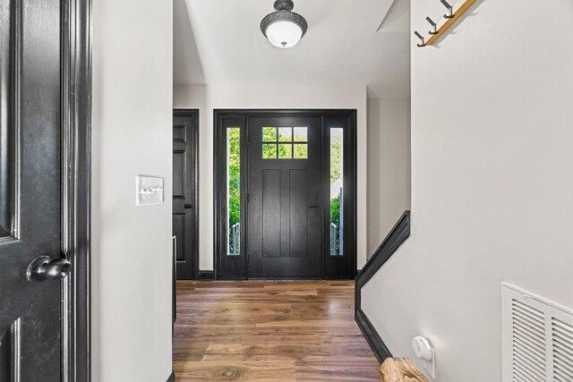 foyer with dark wood-type flooring