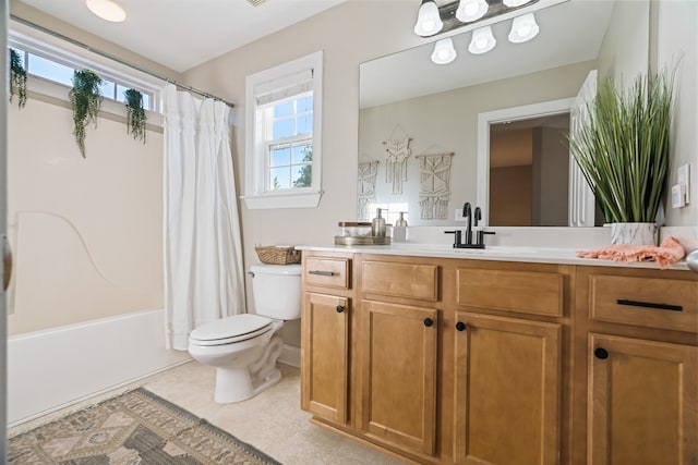 full bathroom featuring vanity, toilet, and shower / bath combo with shower curtain