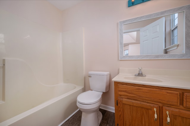 full bathroom with vanity, toilet, and bathtub / shower combination