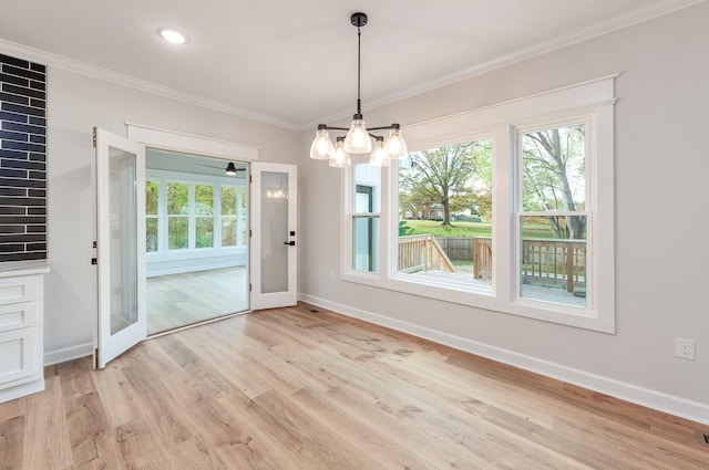 250 Bascom Rd, Jackson, TN 38305 - unfurnished dining area featuring ornamental molding, a chandelier, baseboards, light wood-type flooring, and recessed lighting