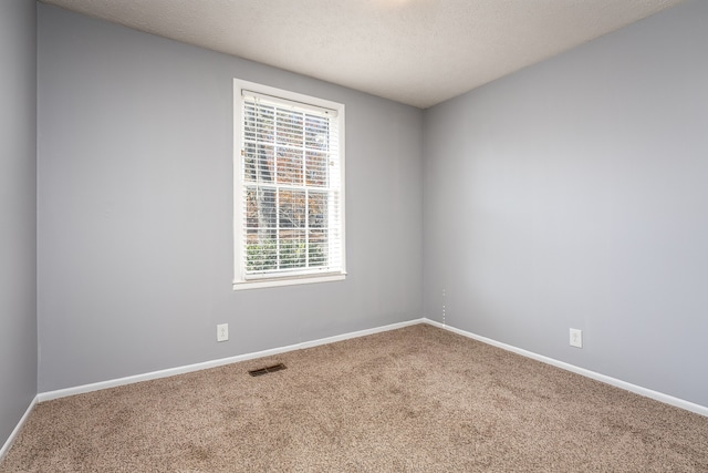 spare room featuring carpet and a textured ceiling