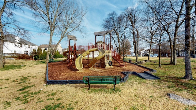 view of jungle gym with a yard