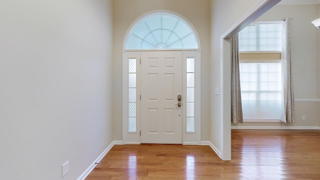 entrance foyer featuring a healthy amount of sunlight and light hardwood / wood-style floors