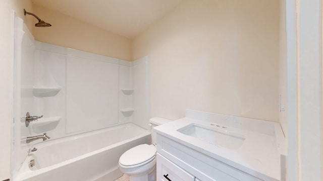 full bathroom featuring vanity, shower / bath combination, and toilet