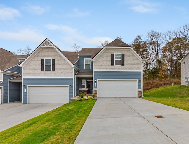 view of front facade with a garage and a front yard