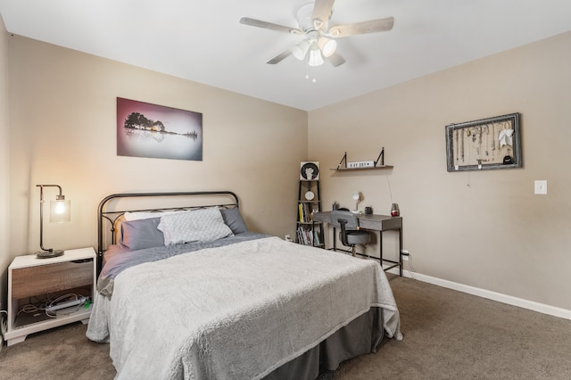 bedroom with carpet floors and ceiling fan