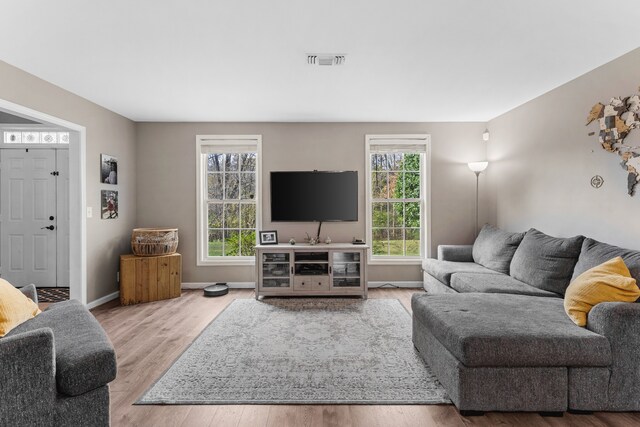 living room with light wood-type flooring