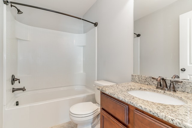 full bathroom featuring tile patterned flooring, toilet, vanity, and tub / shower combination