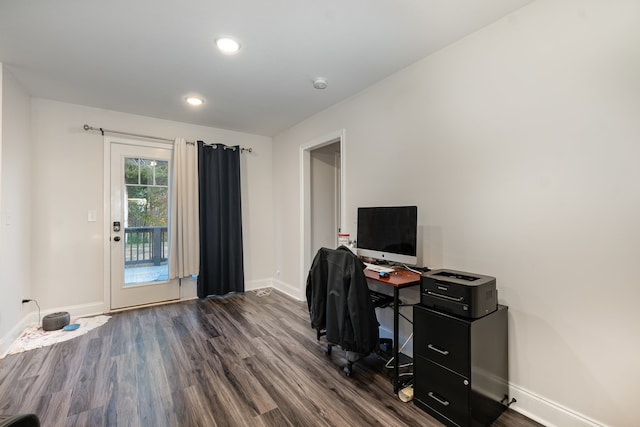 office space featuring dark hardwood / wood-style flooring