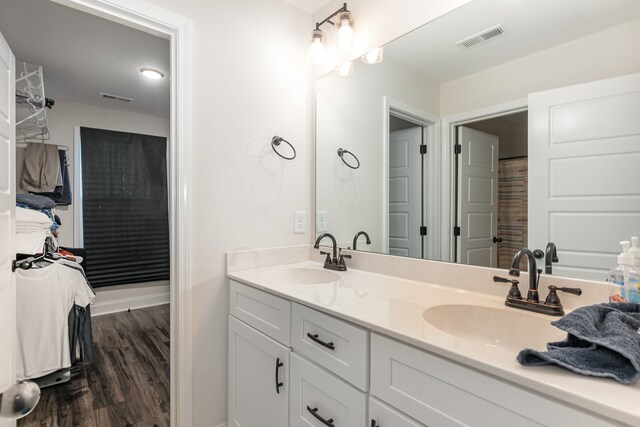 bathroom featuring hardwood / wood-style floors and vanity