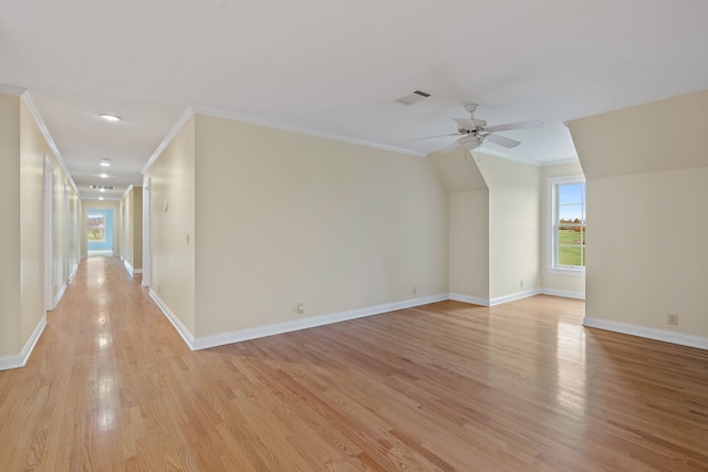 bonus room with ceiling fan and light hardwood / wood-style flooring