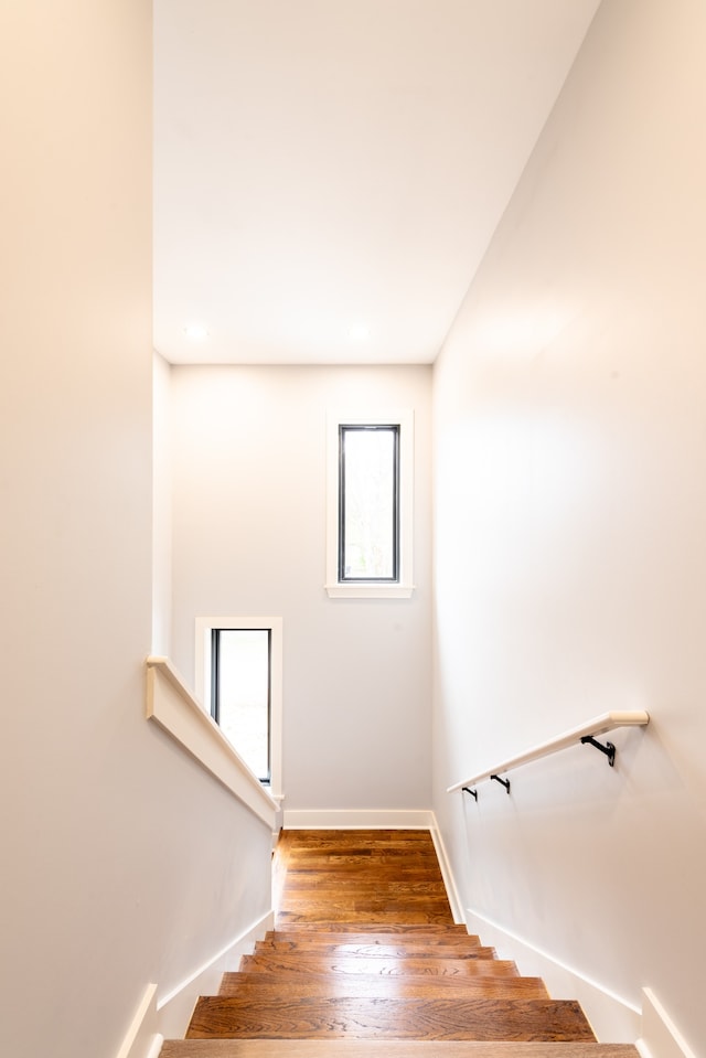 staircase featuring hardwood / wood-style flooring