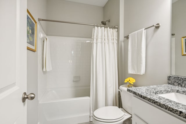 full bathroom featuring vanity, toilet, and shower / bathtub combination with curtain