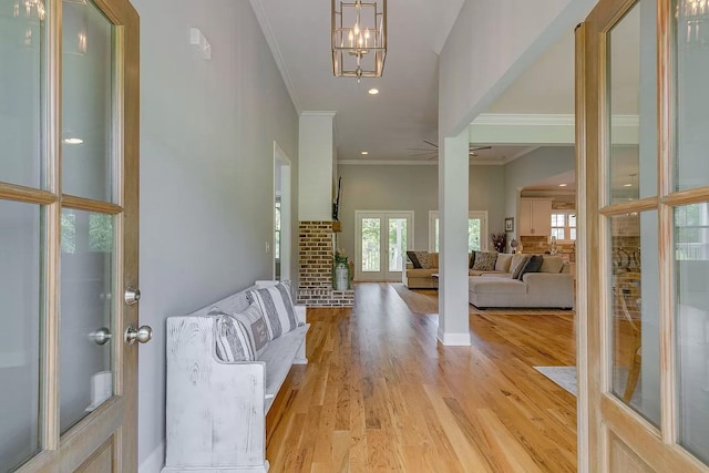 11B Double Br, Columbia, TN 38401 - foyer entrance featuring light wood-style flooring, ornamental molding, a chandelier, baseboards, and recessed lighting