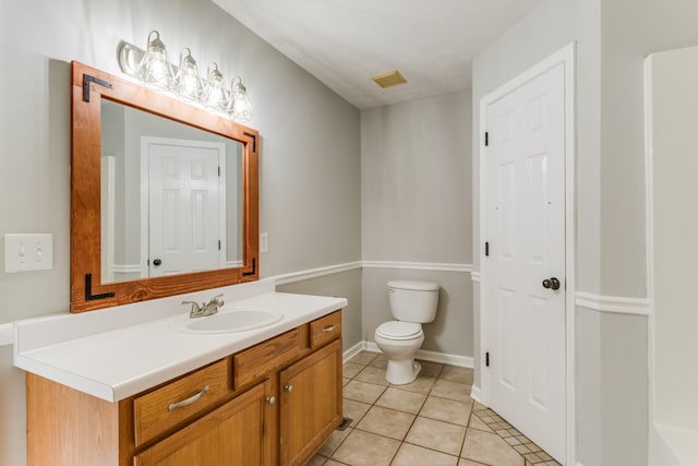 bathroom with tile patterned floors, vanity, and toilet