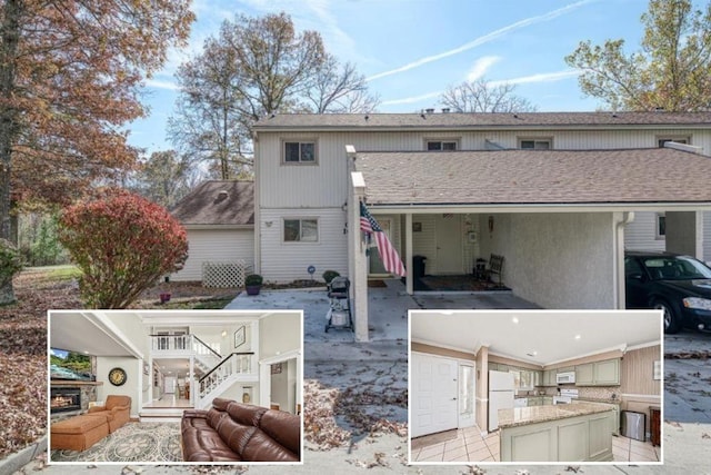 rear view of property with a carport and area for grilling