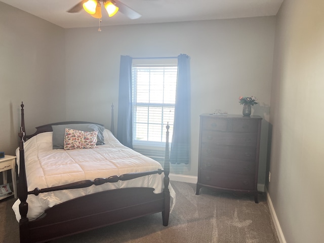 bedroom featuring carpet floors and ceiling fan