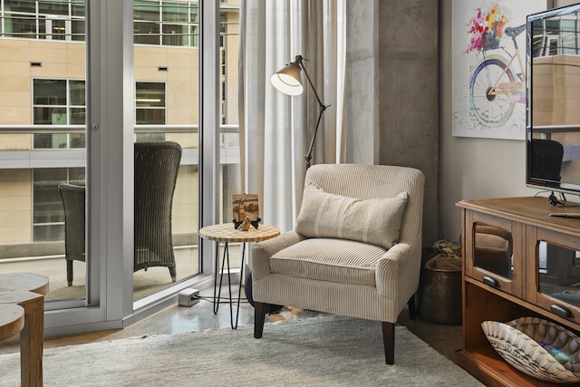 sitting room with concrete floors